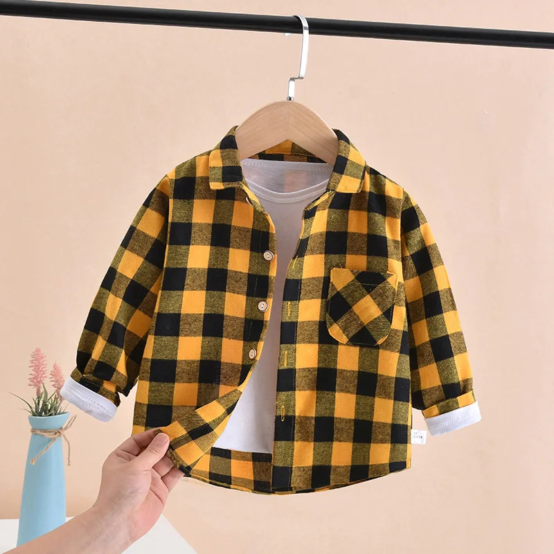 2023 New Toddler Boys Shirts Long Sleeve Plaid Shirt For Kids Spring Autumn Children Clothes Casual Cotton Shirts Tops 24M-8Y