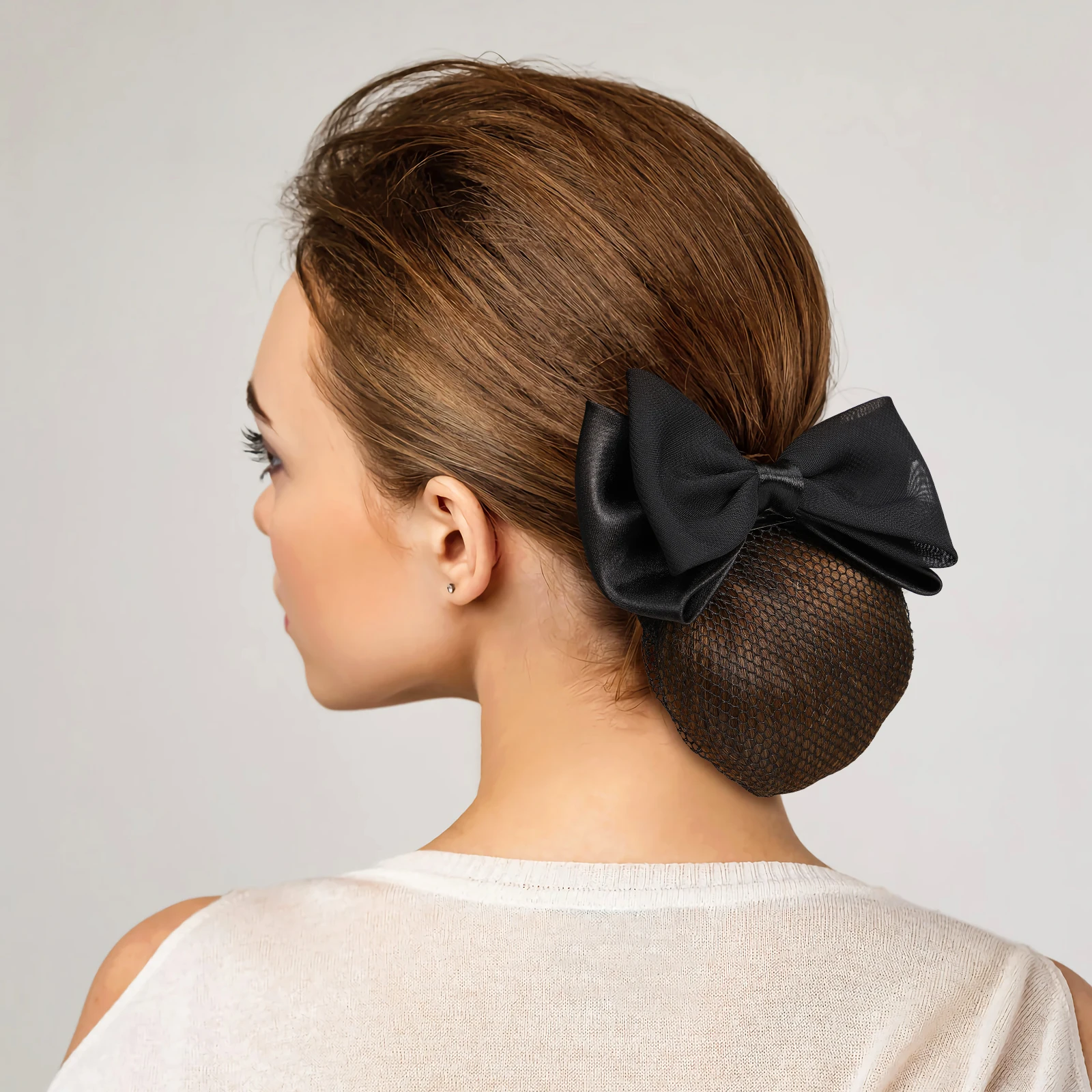 

2 Pcs Nets Accessories Black Covers for Women Snood Net Elegant Hair Bun Cover Bow Hair Bows Daily Decor Work Party