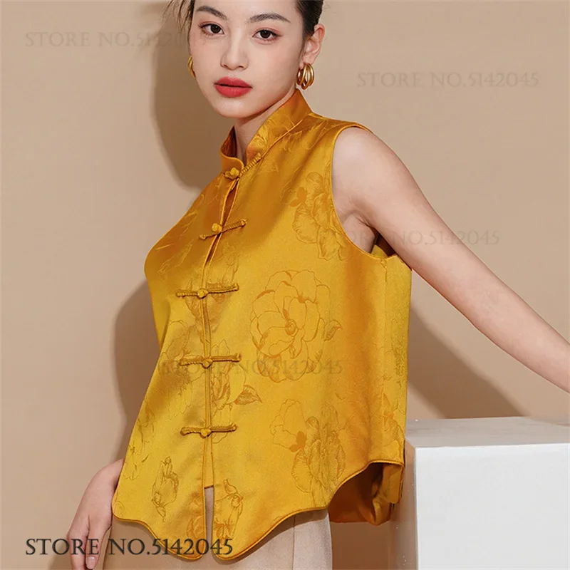 

Improved Tang Style Vest Women Sleeveless Jacket New Chinese Style Qipao Tops Waistcoat Mandarin Collar Cheongsam Blouse Outwear