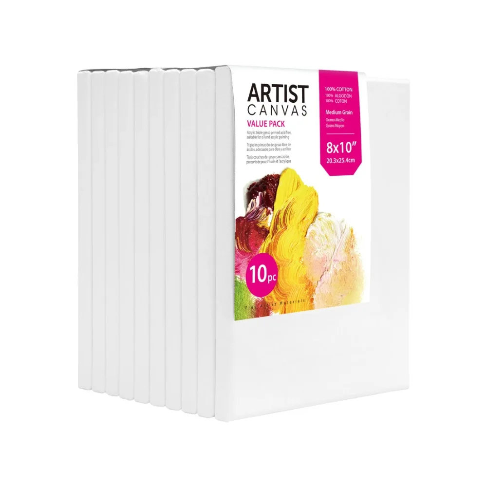 

Studio Stretched Canvas, 8"X10", 10 Pack, 100% Cotton Acid Free, White