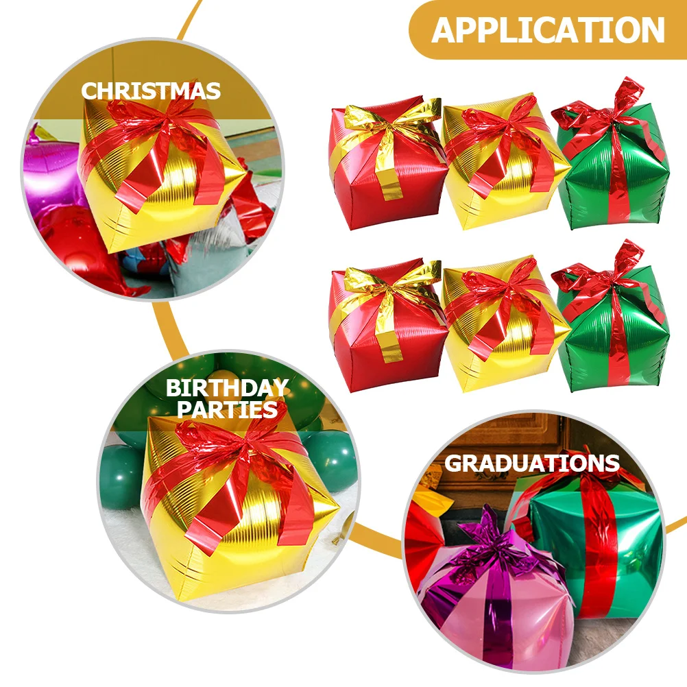

6pcs Square Foil Balloons Present Box Shape Bright Decorations For Christmas Birthday Wedding Shower
