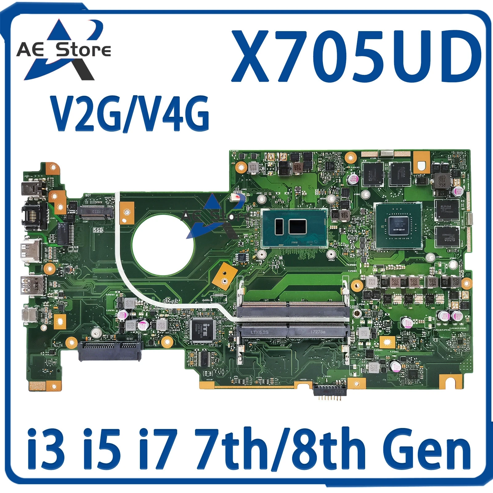 

705UD Mainboard For ASUS VivoBook X705UDR X705U Laptop Motherboard i3 i5 i7 7th/8th Gen V2G/V4G DDR4