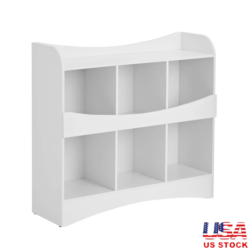 خزانة كتب للتخزين للأطفال باللون الأبيض مكونة من 6 أرفف مكعبة، منظم أثاث غرفة اللعب المرح، سهل التجميع، تصميم آمن، ملف تعريف منخفض #1