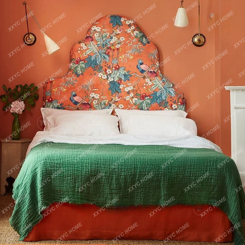 Vintage Upholstered Bed Fabric Bird and Flower Princess Bed Orange Double Storage High Box Bed Custom