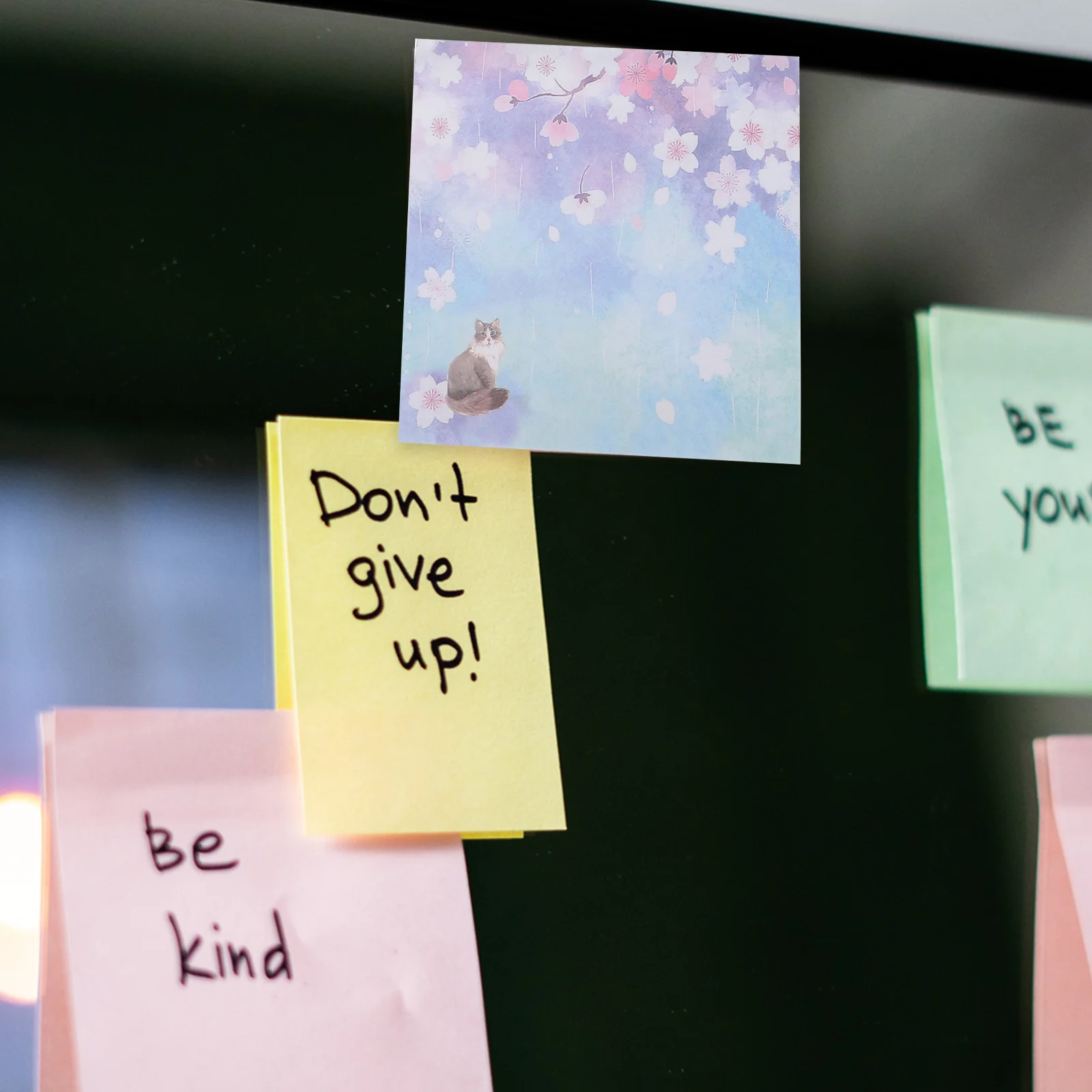 1 Satz 1 Set Katzen-Aufkleber-Notizblöcke, Kirschblüten, Tier-Design, klebrige Notizblock-Box für Zuhause, Schule, Büro, schläfrige Katze, wiederverwendbar