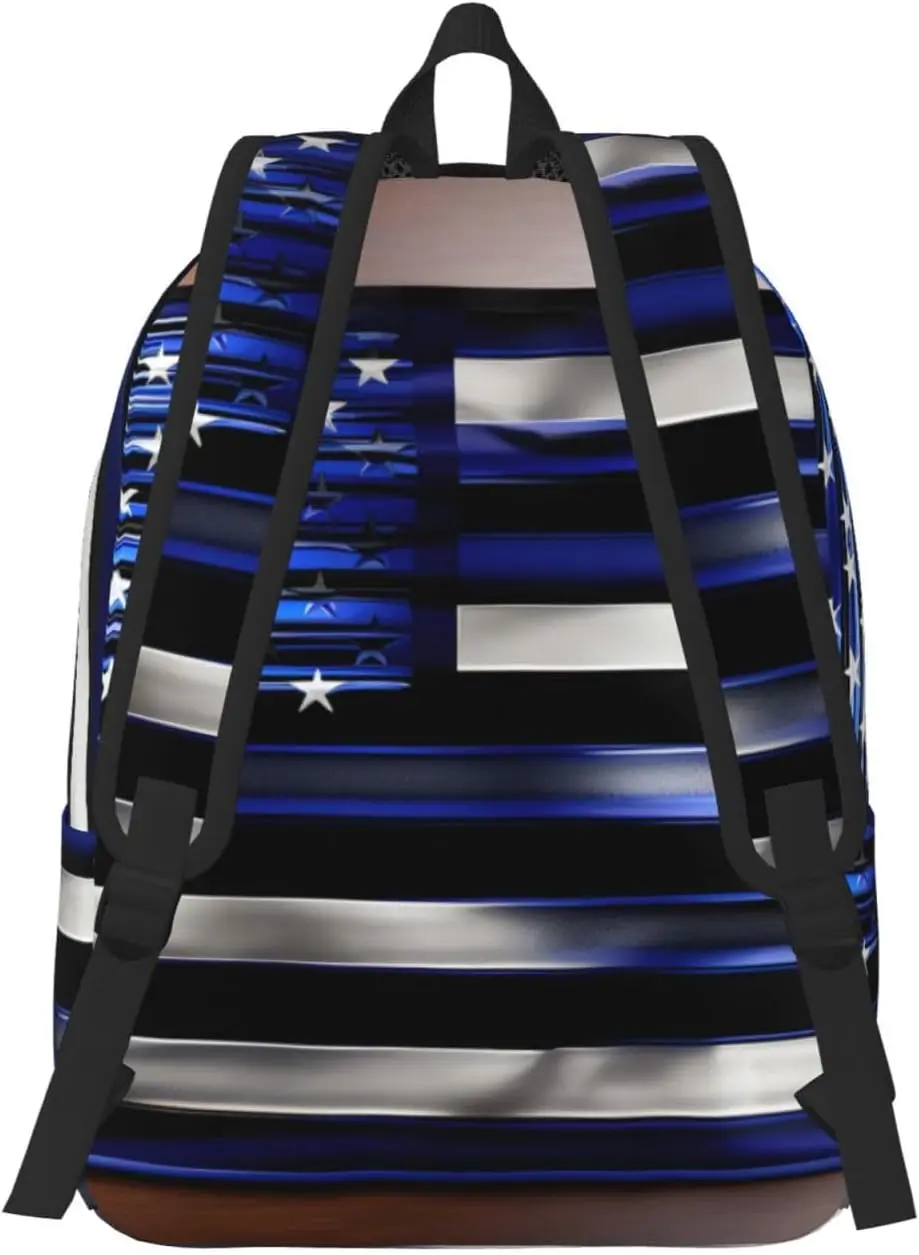 American Thin Blue Line Flag Print Stylish Canvas Backpack,Travel Backpack With Pockets,For Hiking And Daily Use
