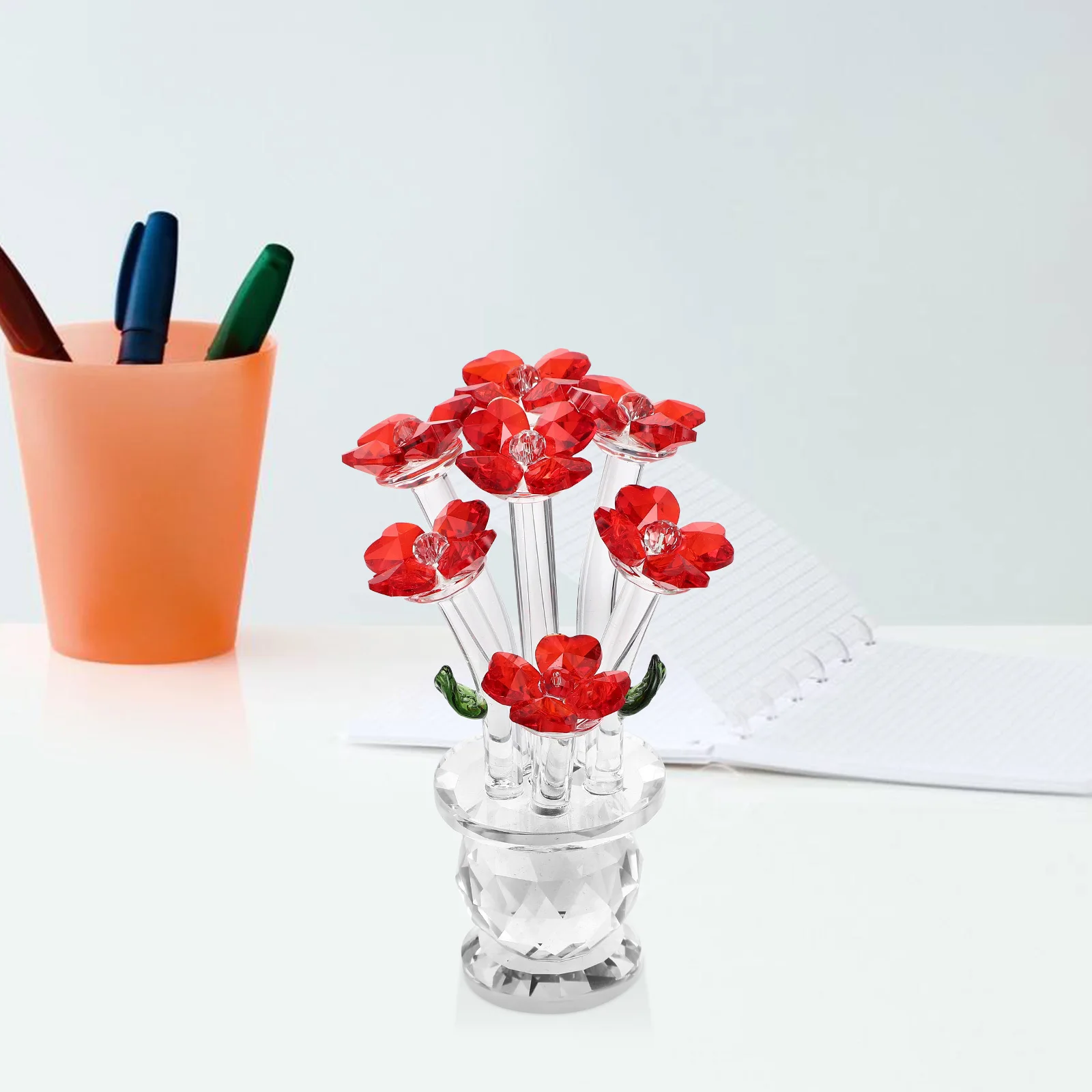 

1Pcs Crystal Flower Adornment Polished Elegant Desktop Decoration Chic Rose Sculpture Home Ornament Crystal Flower Figurine