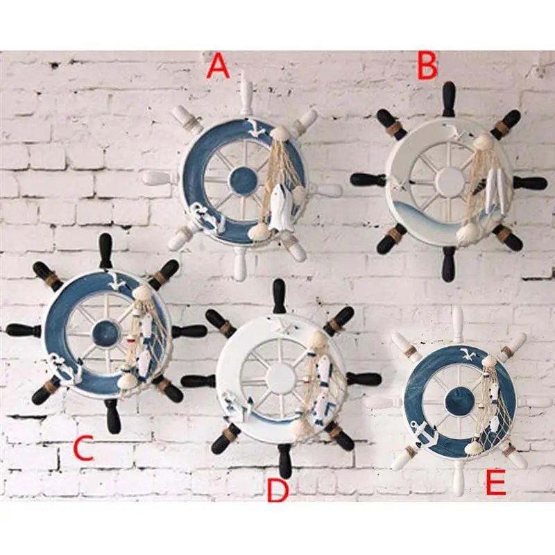 

Ship Rudder Wall Decoration Nautical Mediterranean Style Nordic Wooden Boat Steering Wheel Fishing Net Decor Home Wall Hanging