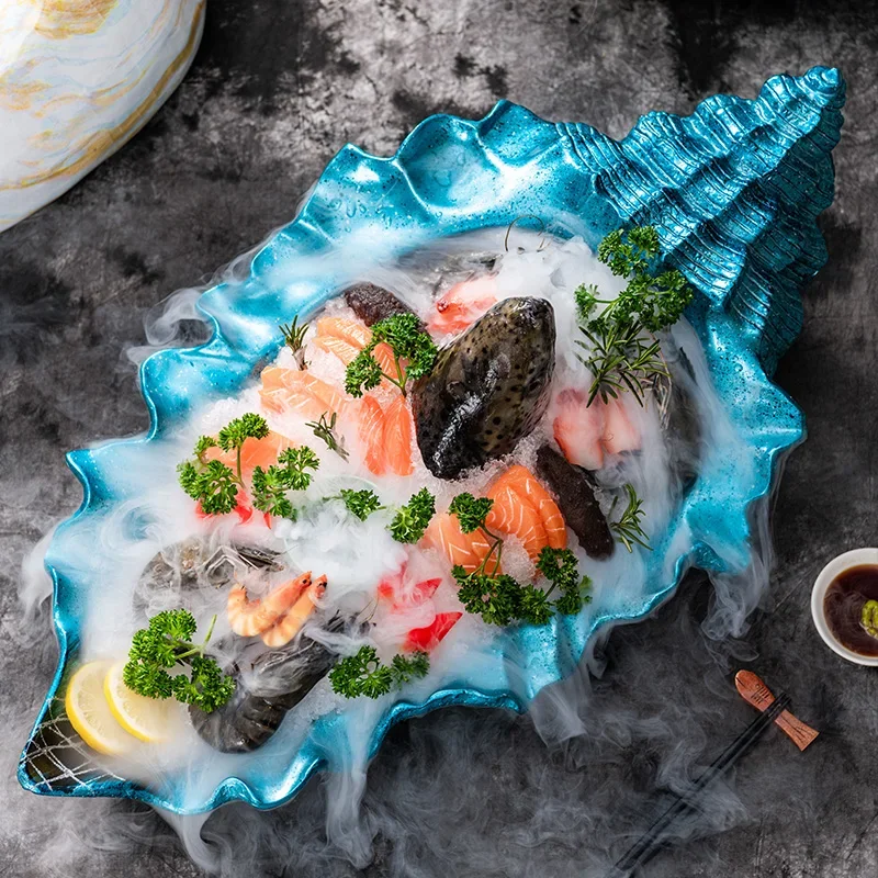 Japanese Style Creative Seafood Conch Serving Plate Elegant Sashimi Dish Salmon Dry Ice Tray Kitchenware Dining Plate