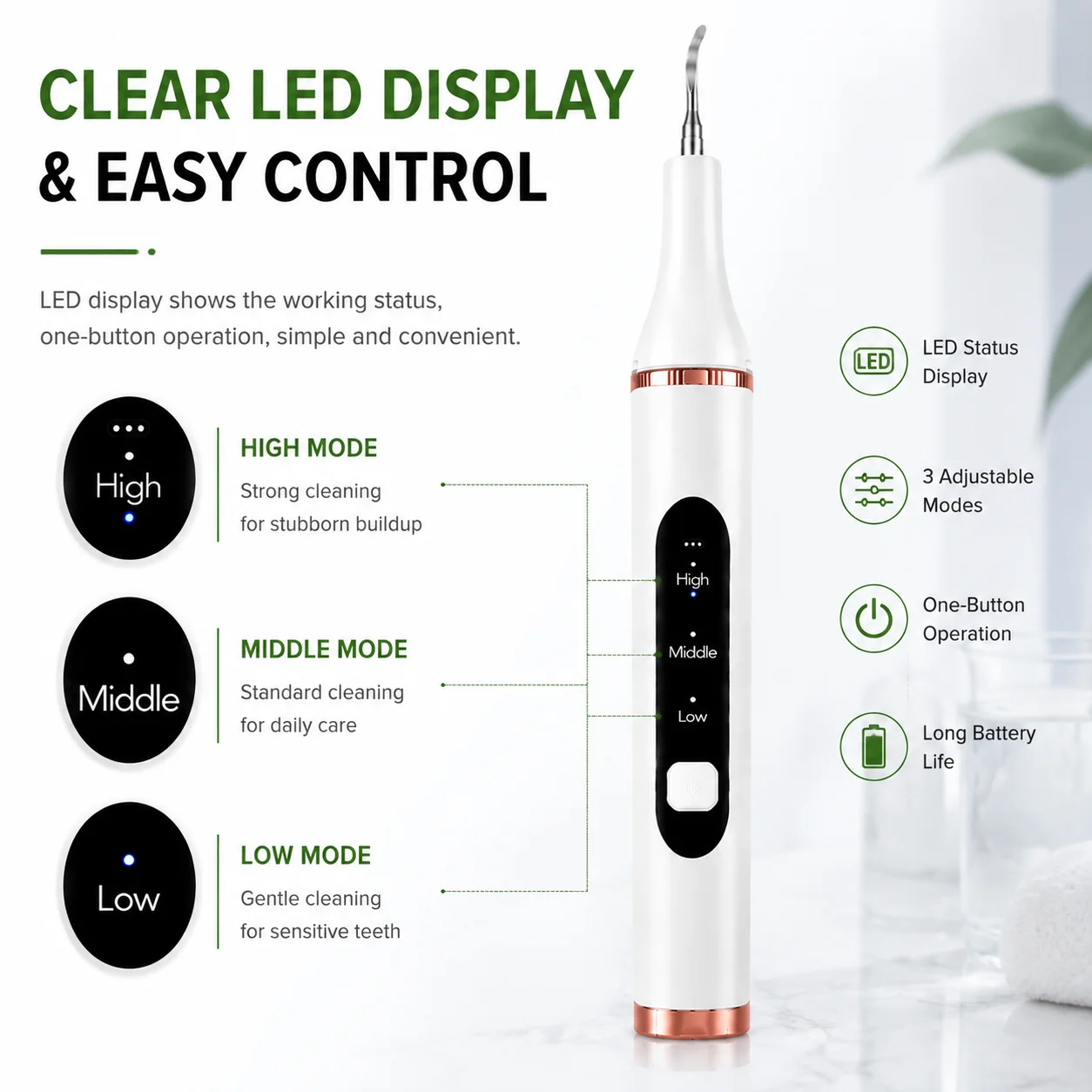 Electric Dental Cleaner LED Display Tooth Scaler 3 Modes Oral Hygiene Tool Ultrasonic Teeth Cleaning Device For Home Care