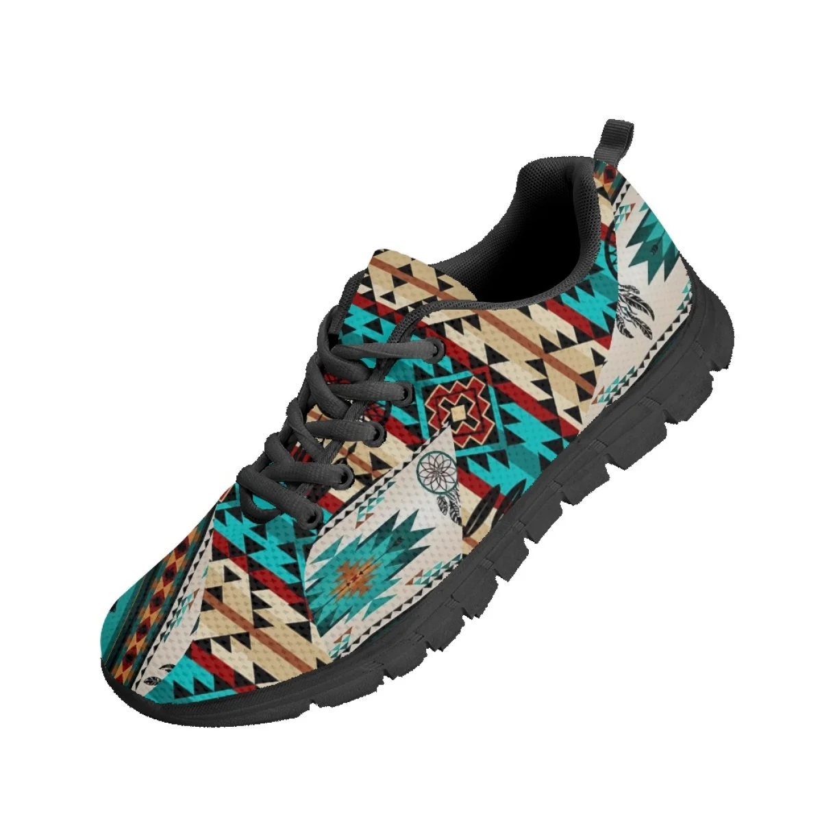 INSTANTARTS Casual Women's Sneakers Tribal Aztec Pattern Flat Shoes Non-Slip Casual Lightweight Lace-up Tennis Zapatillas Mujer