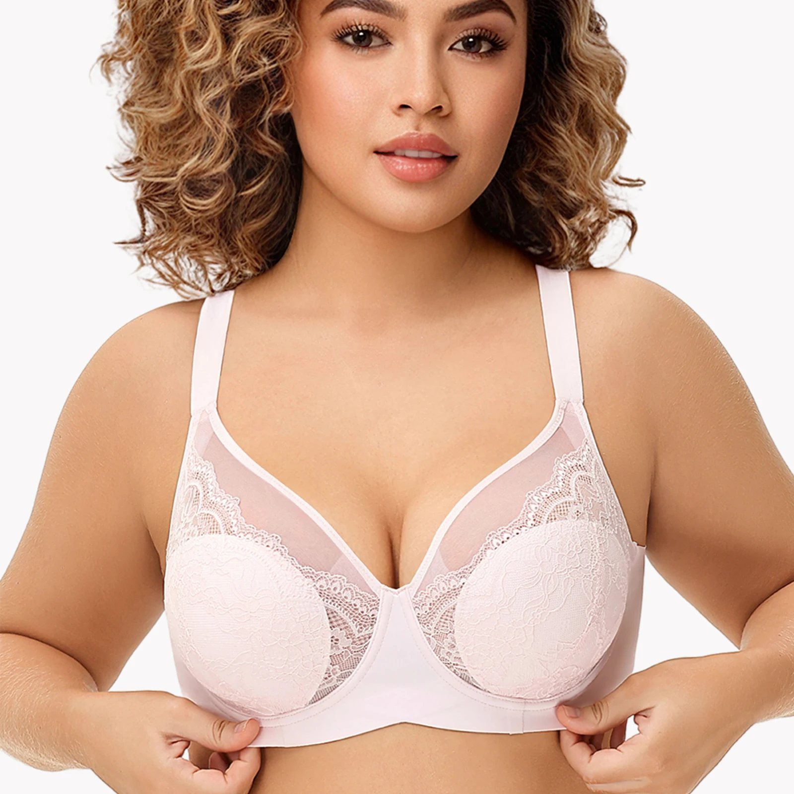 

New Women Everyday Bras Thin Padded Lace Bralette Minimizer Wire Bone Seamless Widen Band Floral Embroidery Sexy Mesh Bra