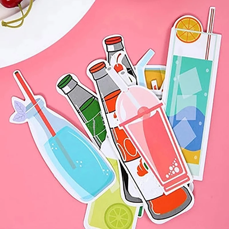 30PCS/Set Irregular Bookmark Soda Ice Cream Drinks Shape Paper Bookmarks Cute Book Page Holder Message Card Great Gifts