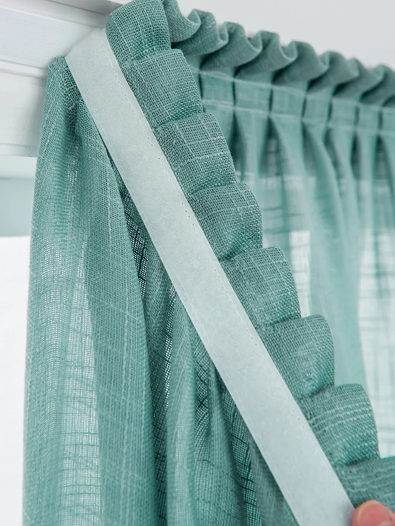 1pc Gauze Curtain No Punching Installation Balcony White Self-adhesive Gauze Bedroom Bay Window Semi-blackout Pasted Curtain