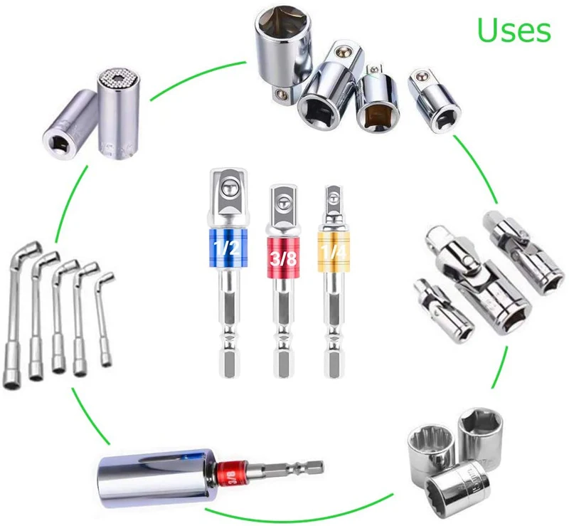 3 Pcs Drill Socket Adapter Impact Drill Extension Drill Bits Bar Socket Adapter 1/4 3/8 1/2 Size Hex Shank Square Head Drill Bit