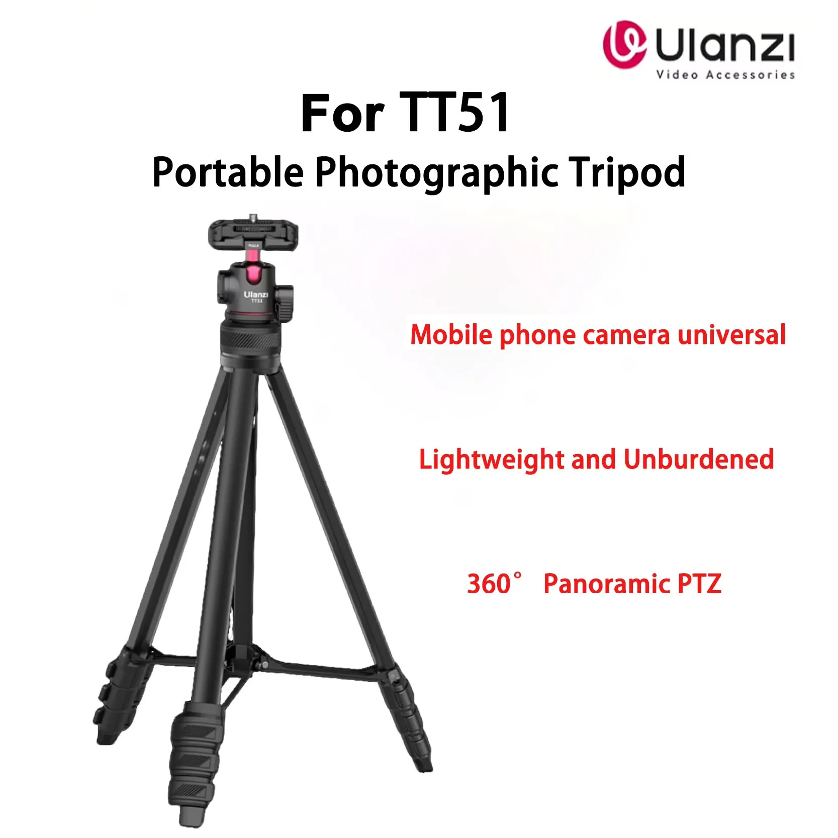 Trípode de cámara portátil UlanziTT 51 Original con Micro lámpara de relleno estabilizadora de cámara de luz única para teléfono móvil de autofotografía