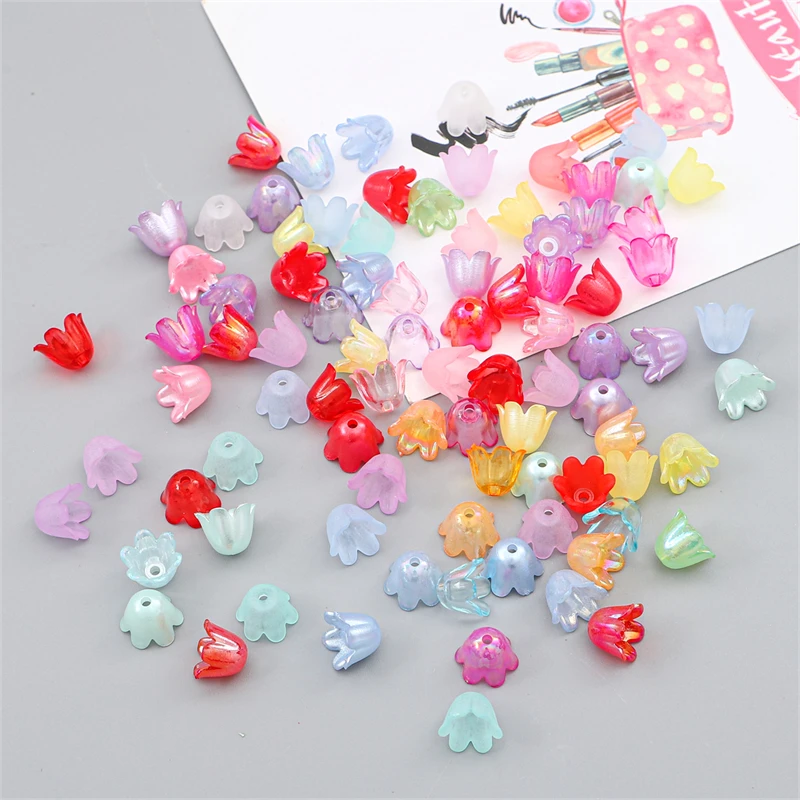11x8mm Acryl Mehrfarbige Blumenförmige Abstandshalterperlen mit Loch DIY Handgemachtes Material Schmuckzubehör – Detail 3