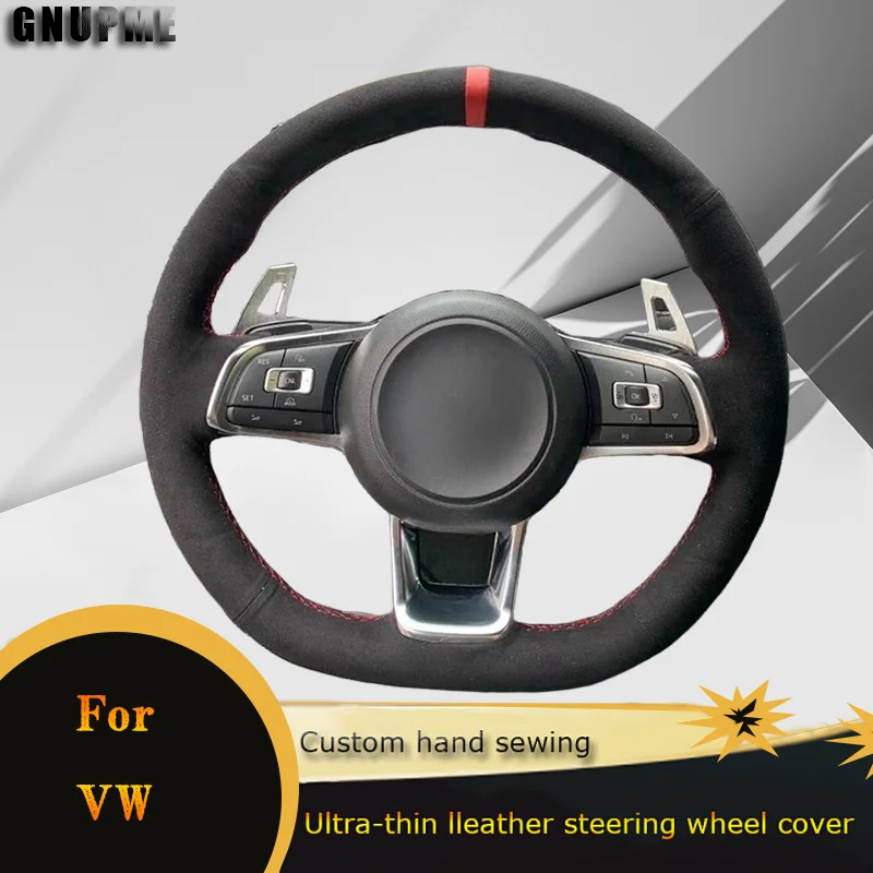 

DIY Car Steering Wheel Cover Perforated leather Black Suede For Volkswagen Golf 7 GTI Golf R MK7 VW Polo GTI Scirocco 2015 2016