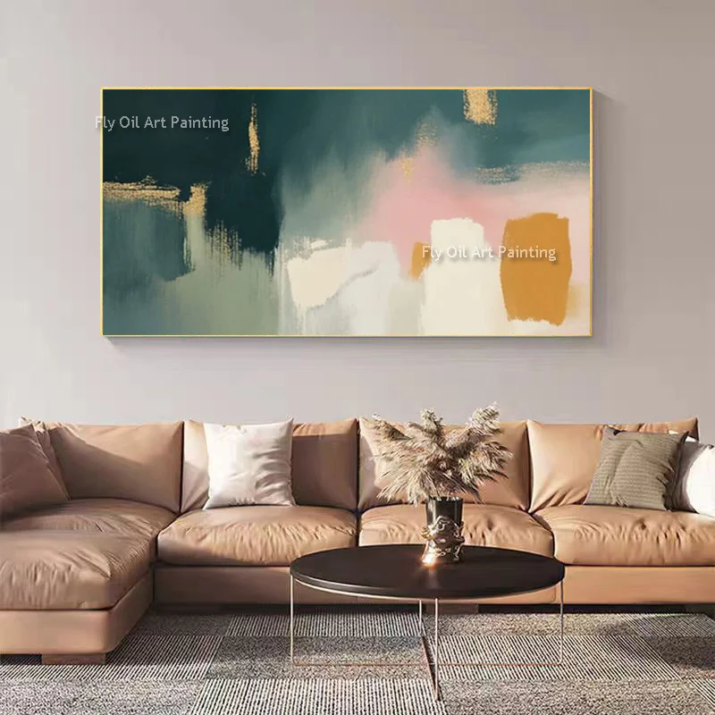 Simple Handmade Green Beige Original Design Canvas Artwork New Fashional Abstract Home Wall Decor Items Orange Pink Wall Art