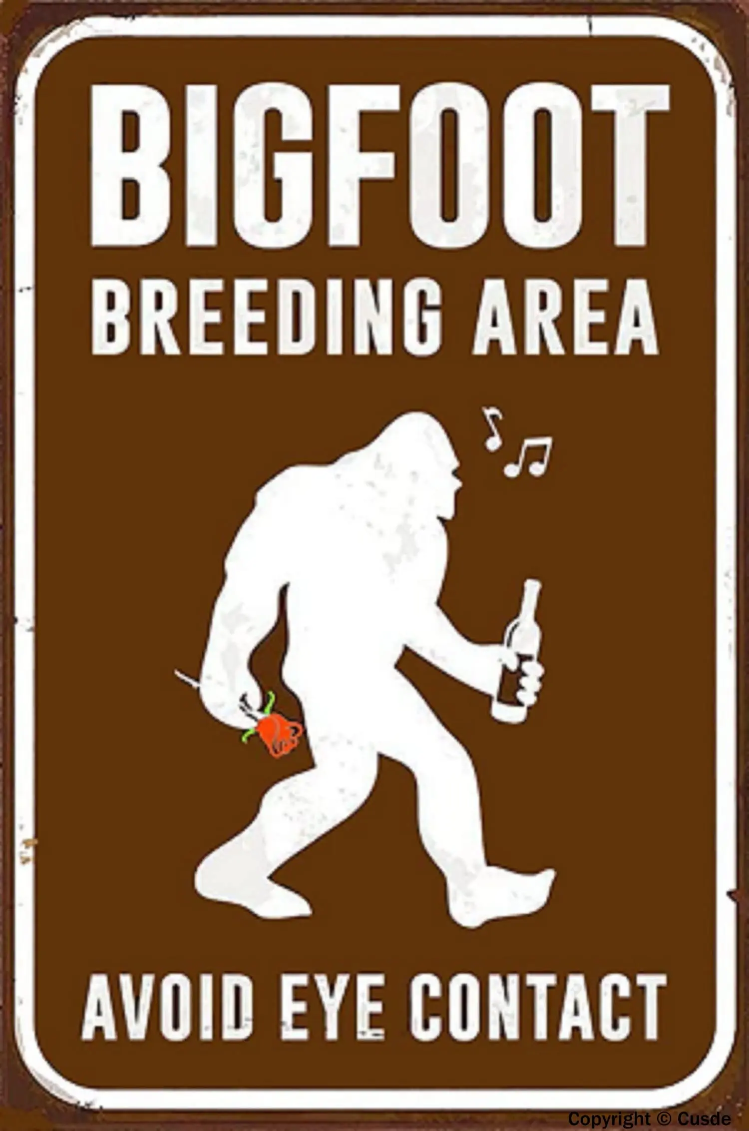 Bigfoot Humor Breeding Area Avoid Eye Contact Road Metal Tin Sign Vintage Highway Road Home Room Decor Sign Wall Decor 8x12 Inch