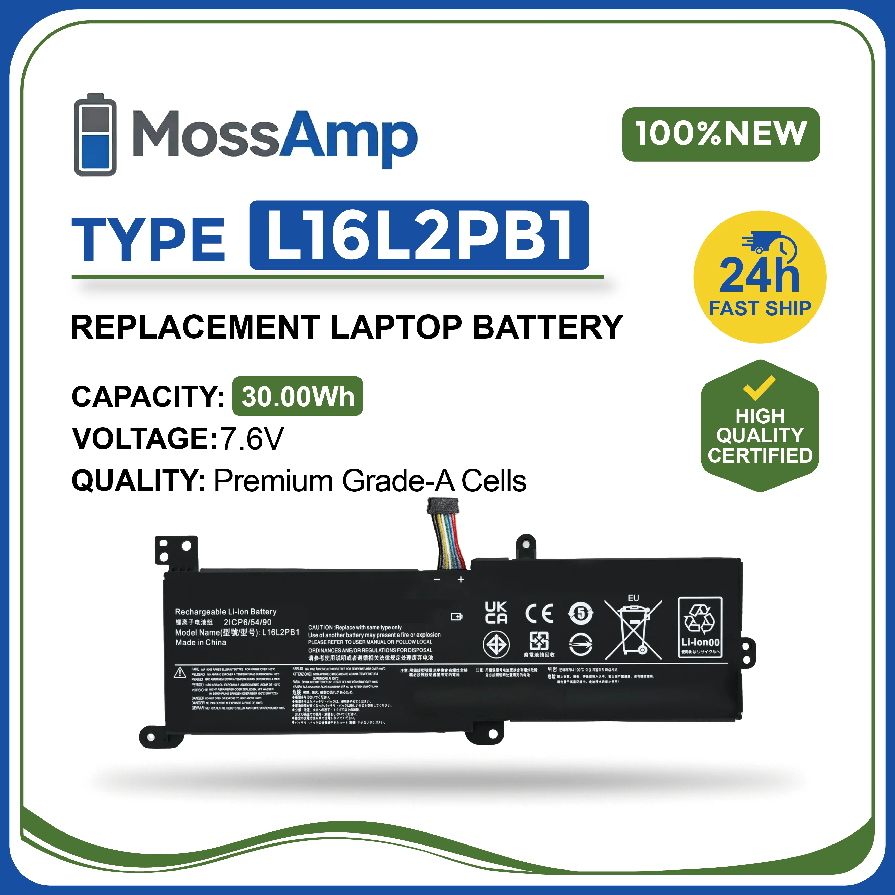 MossAmp 7.6V 30WH L16L2PB1 Laptop Battery for IdeaPad 320 520 320S V320 S145 330 L16C2PB1 L16M2PB3 L17L2PF1