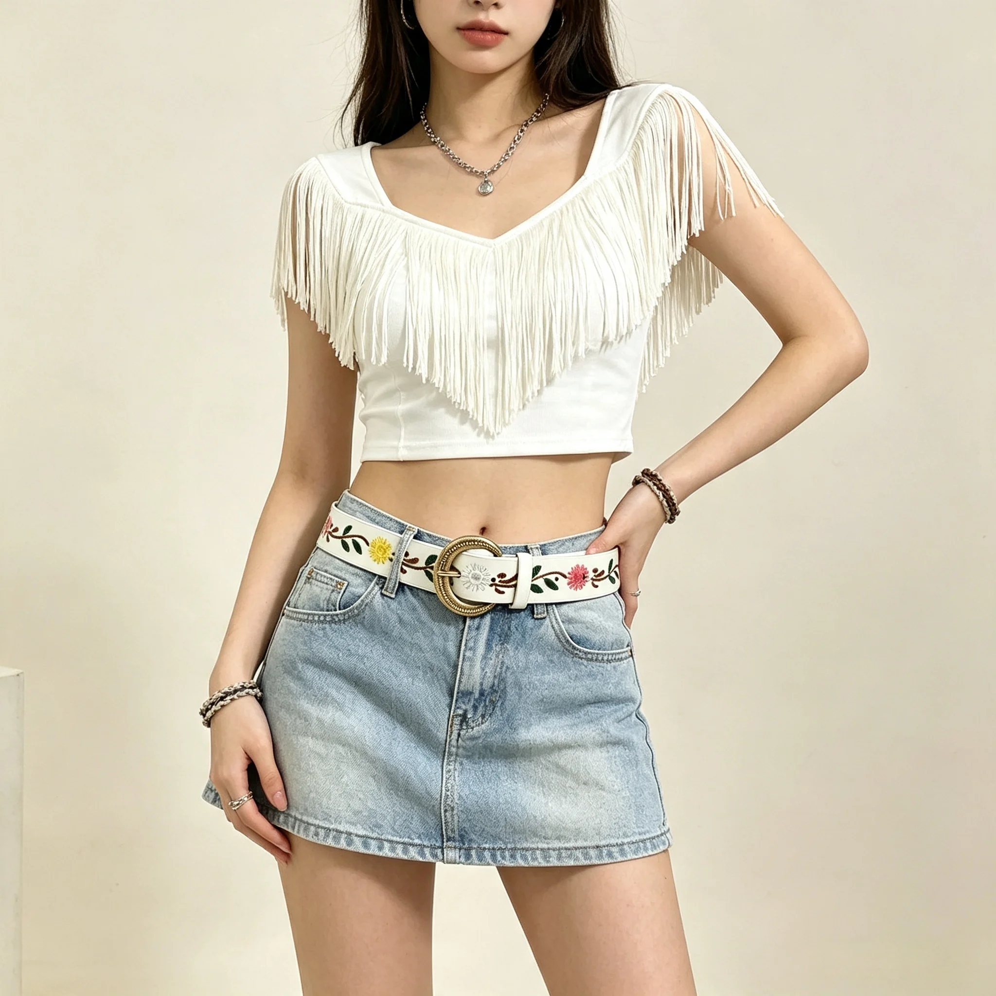 1 Piece of Women's Belt with Embroidered Bohemian Style, Suitable for Daily Outings and Travel, Paired with Jeans and Skirt