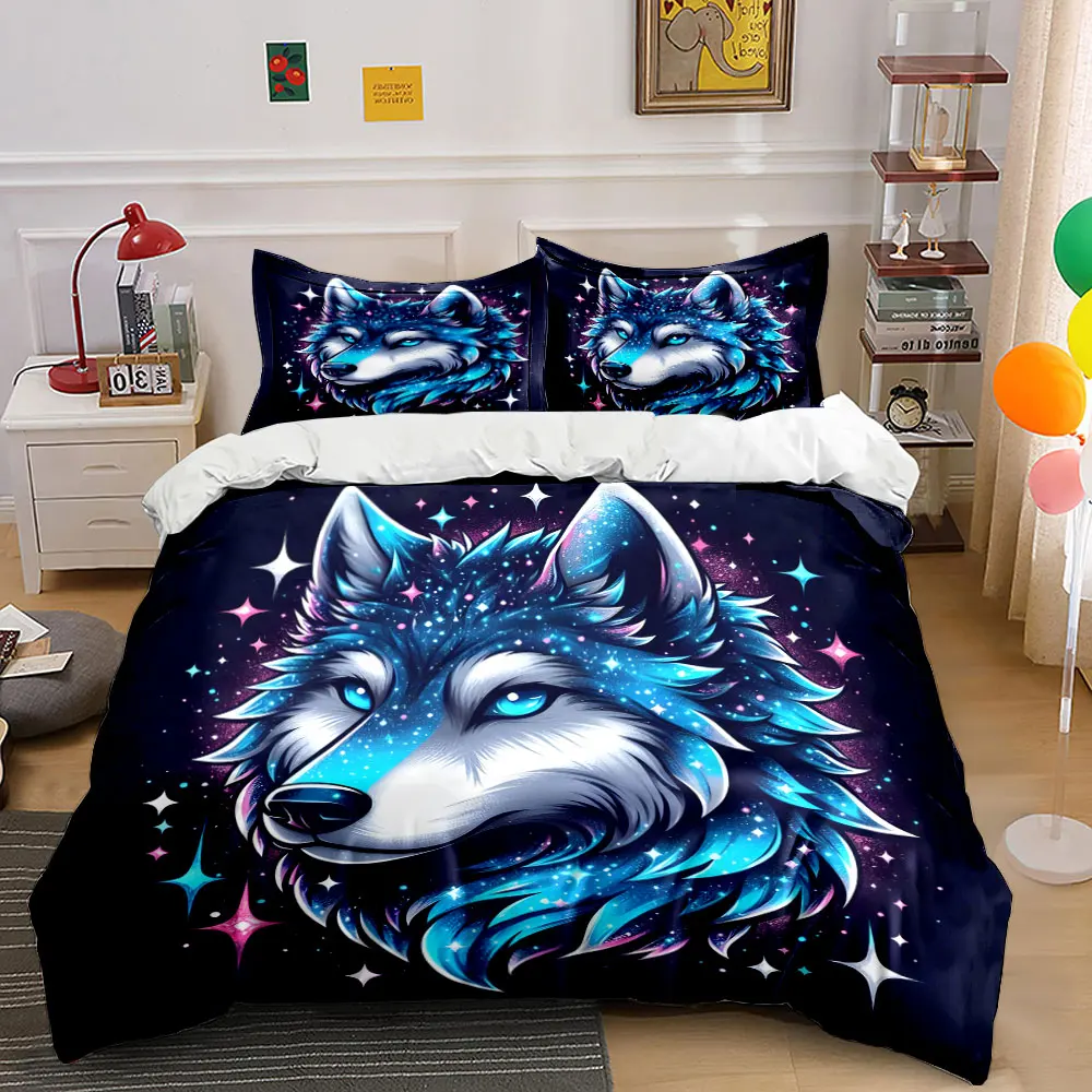 Dreamy and vibrant wolf portrait Print Bedding set 3PC 1 duvet cover 2 pillowcases adult and children bedding set Luxury