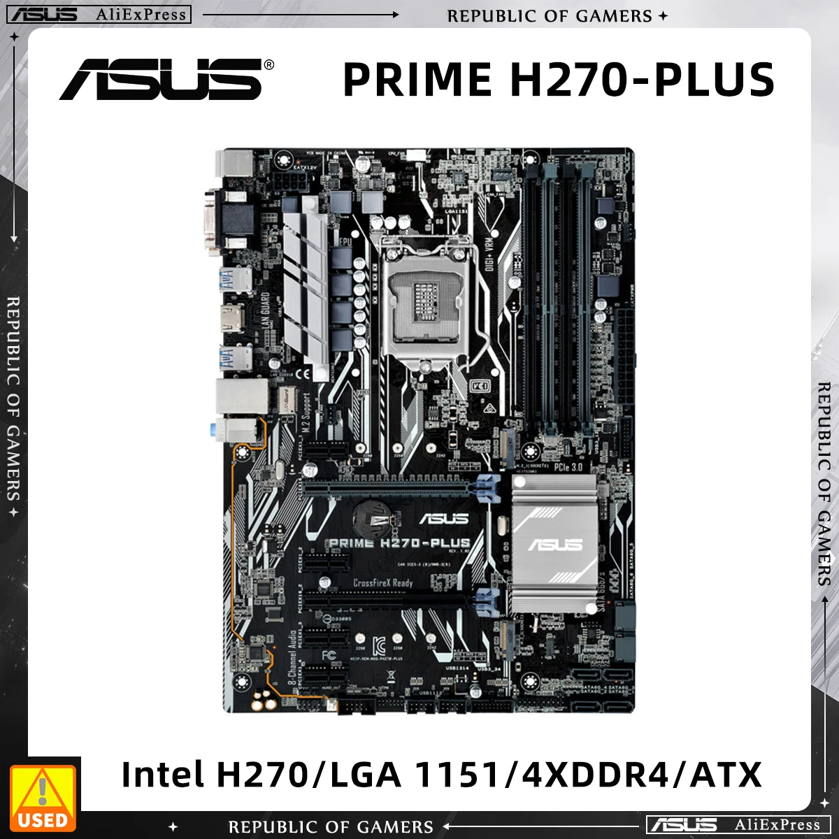 

Used Motherboard, ASUS PRIME H270-PLUS, H270 Chipset, LGA 1151 Socket for 6th 7th Gen Core CPU, ATX Form Factor, 4 RAM Slot DDR4