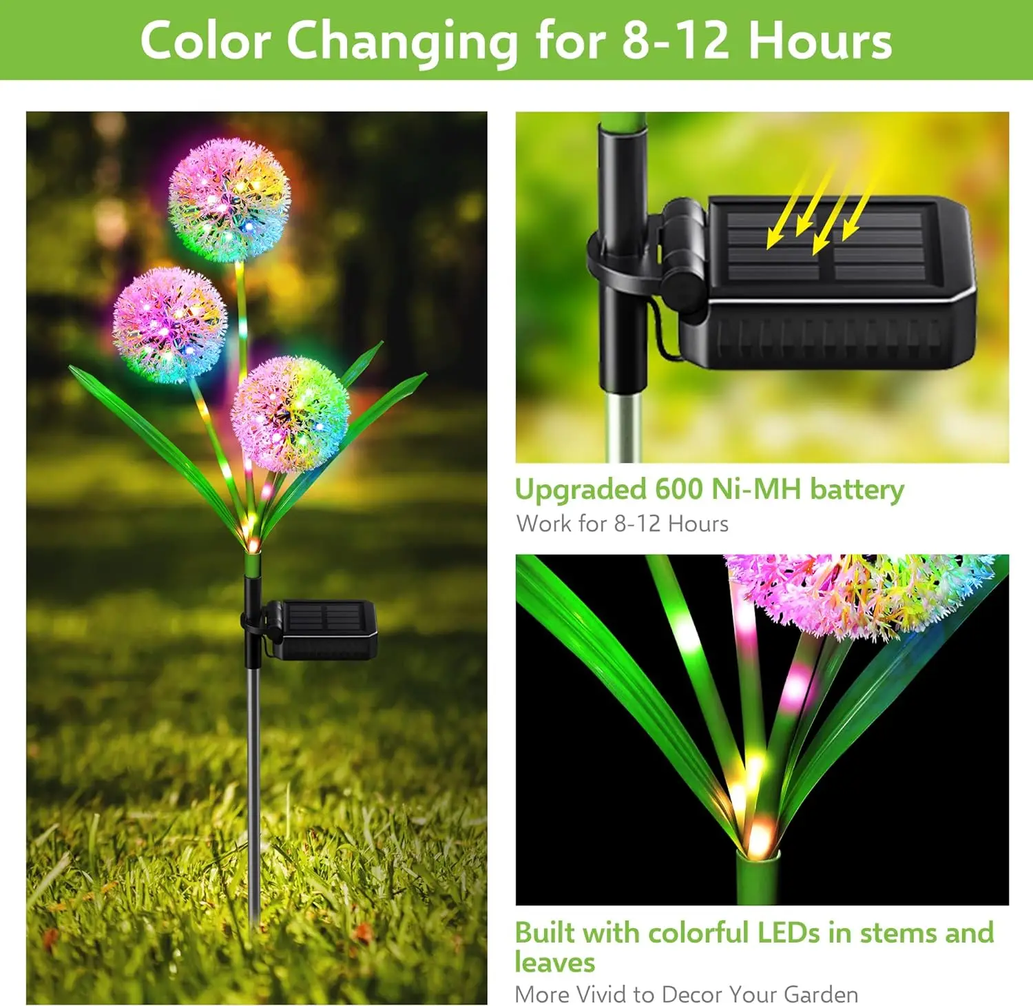 Solar Lights Garden Decor,Upgraded Decorative Dandelion with 42LED Multicolor Waterproof for Outdoor Yard,Pathway and Wedding