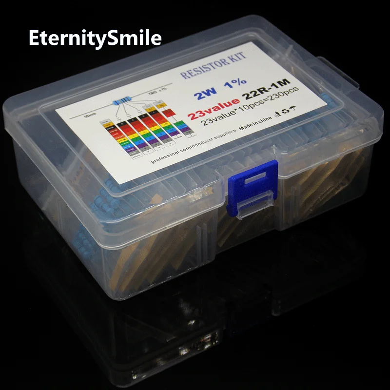 230PCS/Box 23 Values*10Pcs 2W Metal Film Resistor Kit 1% Resistor Assorted Kit Set（22R-1M Ohm）Resistance Pack