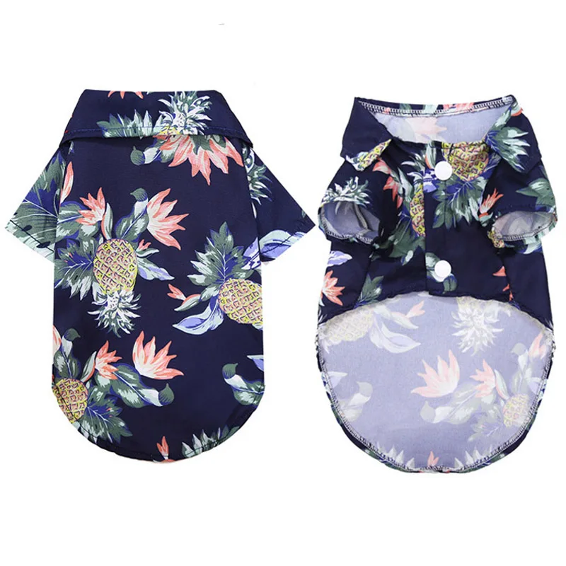 Summer Dog Clothes Coconut Tree Pineapple Flower Print Dog Cat Shirt Short Sleeve Fashion Beach Hawaiian Style Clothes For Pets