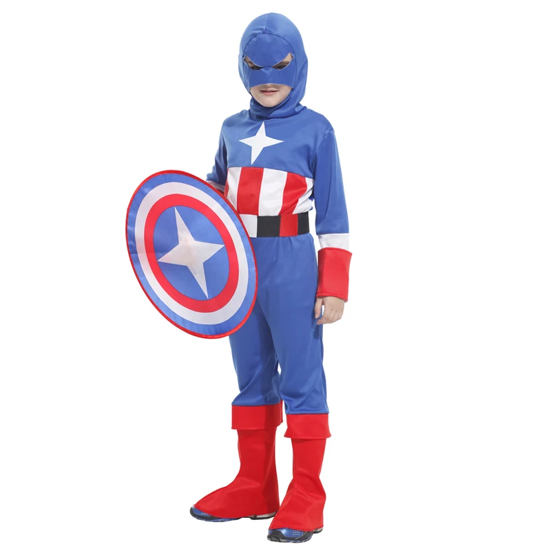 Captain America Cosplay Costume com Máscara para Crianças, Anime, Homem-Aranha, Natal, Carnaval, Festa, Performance de Palco