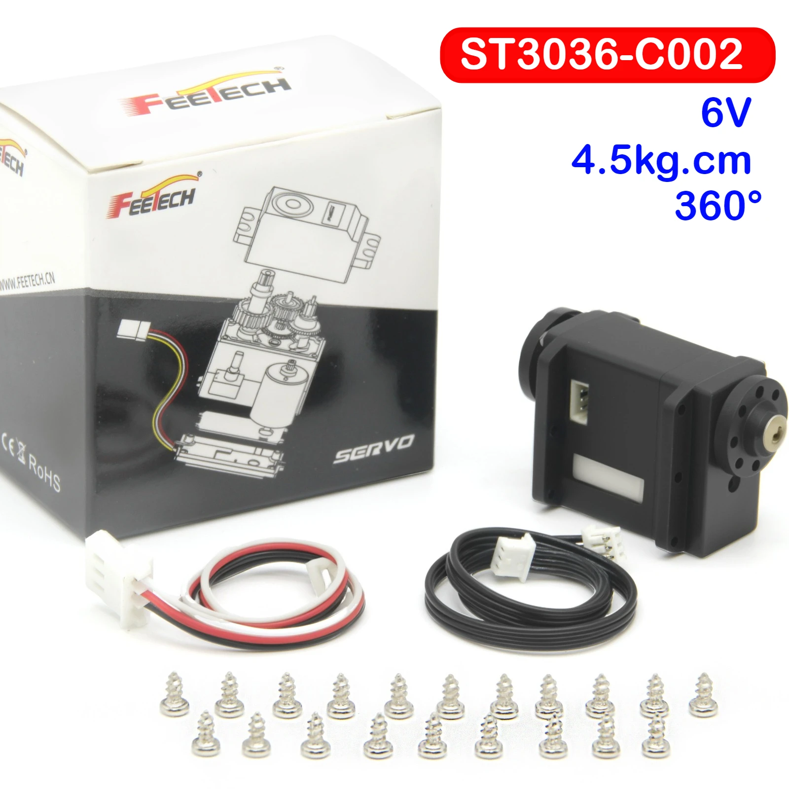Feetech ST-3036-C002 6V 4.5KG Metal Gear Servo Motor 360° Dual Shaft Magnetic Encoder TTL Serial Bus Servos for RC Robot Model