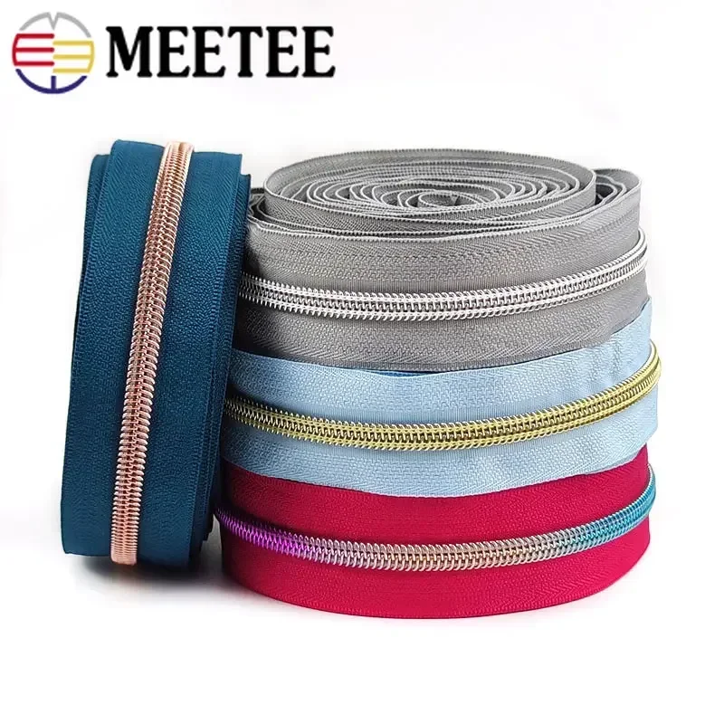 2/5/10Meters 5# Nylon Zippers with Zip Head RoseGold Teeth Zipper Coil Tape for Bags Clothes Repair Kit DIY Sewing Accessories