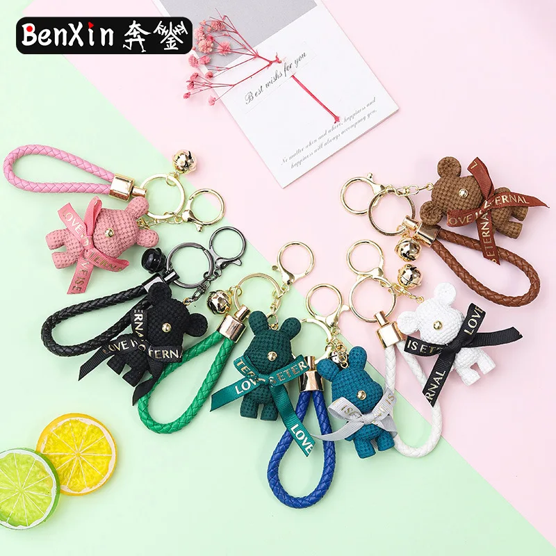 قلادة سلسلة مفاتيح مينيسو، تمثال دب أرنب لطيف ثلاثي الأبعاد كرتوني، سلسلة مفاتيح هدية صغيرة