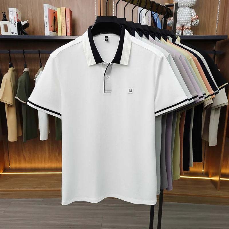 Designer-Marken-Poloshirt aus Seide und Baumwolle mit Kurzarm neu mit Buchstabenprägung modisches Herren-T-Shirt sommerlich atmungsaktiv koreanischer Casual-Top-Stil – Detail 25