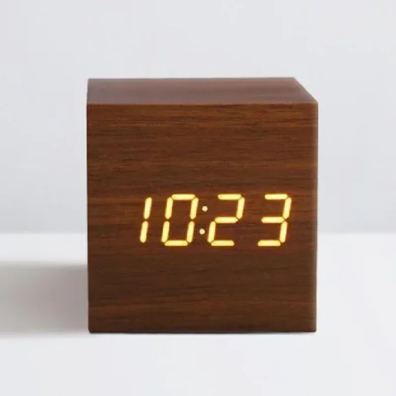New Qualified Digital Wooden LED Alarm Clock Wood Retro Glow Clock Desktop Table Decor Voice Control Snooze Function Desk Tools