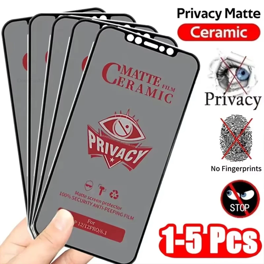 1-5 Stück Matte Blickschutzfolien für iPhone 18 17 16 15 Pro Max 14 13 12 11 Air X XR XS 7 8 Plus SE Anti-Spy Keramikfolie