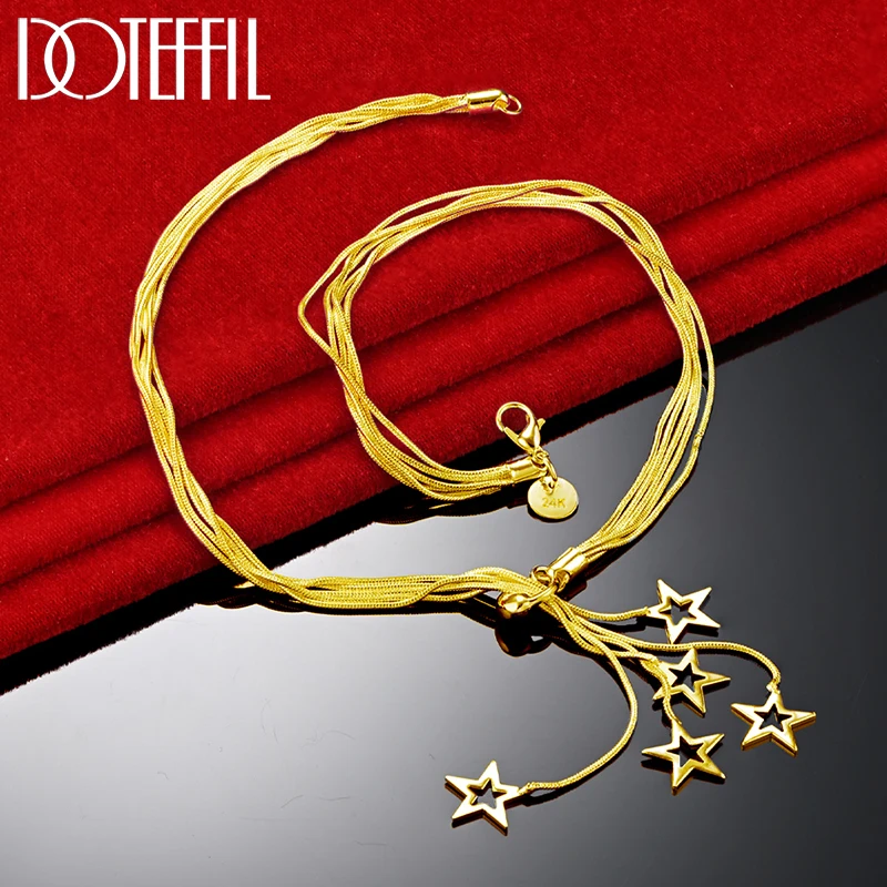 

DOTEFFIL 24K Gold Five Snake Chain Star Pendant Necklace For Woman Charm Wedding Engagement Fashion Jewelry