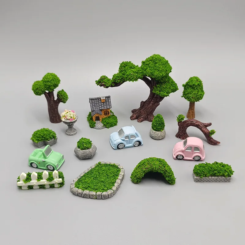 Garden Estate Scene Model Small Tree House DIY Decorative Accessories Mini Figurines Micro Landscape Moss Arrangement