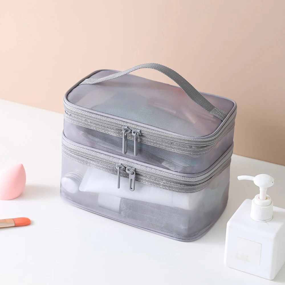 Travel 3 Layers Cosmetic Organizer Bag Transparent Folding Mesh Zipper Storage Pouch Large Capacity Makeup Wash Kit Bags 2026
