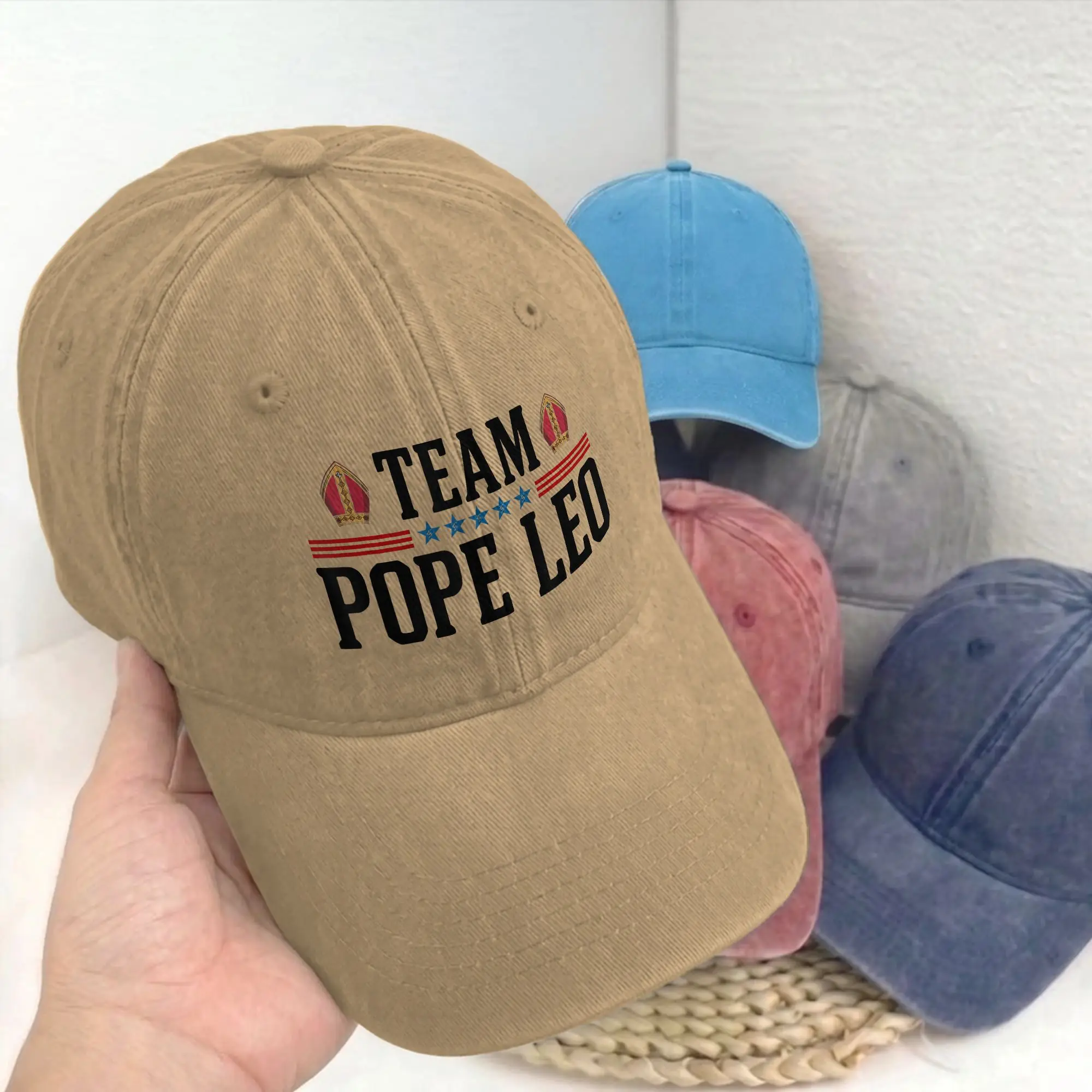 Soft Team Pope Leo XIV Baseball Cap Unstructured Unisex Distressed Washed Headwear Cardinal Robert Prevost Golf Adjustable Hat