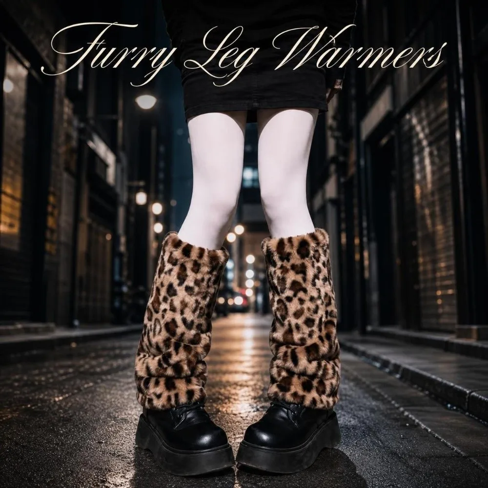 Harajuku Style Leopard Print Furry Leg Warmers Y2K Faux Fur Long Tube Sock Thickened Soft Warm Knee Sleeve Women