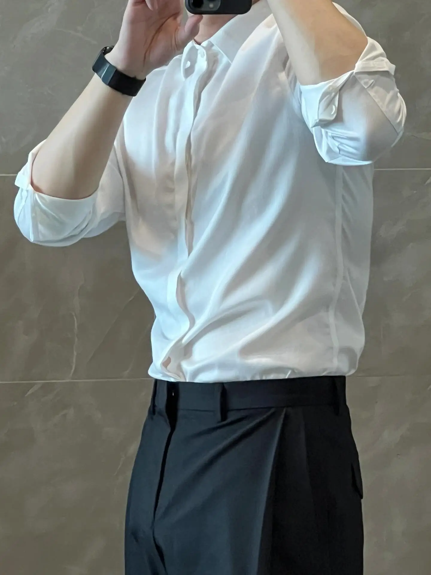 

Ele Long Sve Busin Casual irt Men's Wedding Inner Wear Slim Fit Polyester Fiber Square Collar Color irt