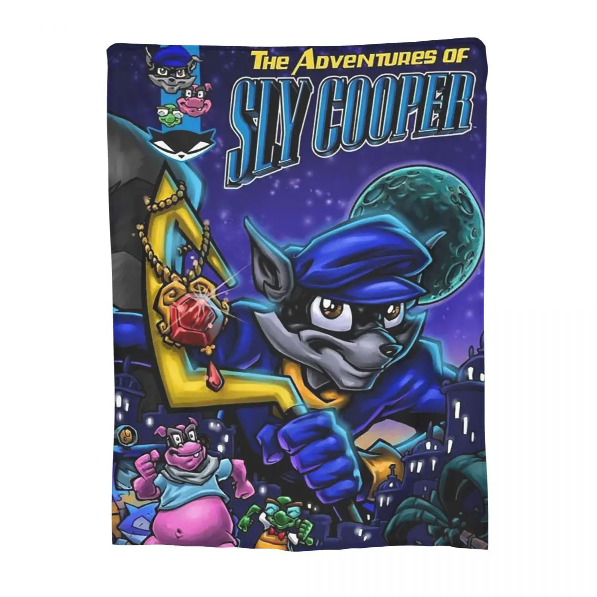 Collage de cómic Sly Cooper mapache zorro tortuga hipopótamo Comic Manga Anime juego manta de Franela suave manta de cama para dormitorio