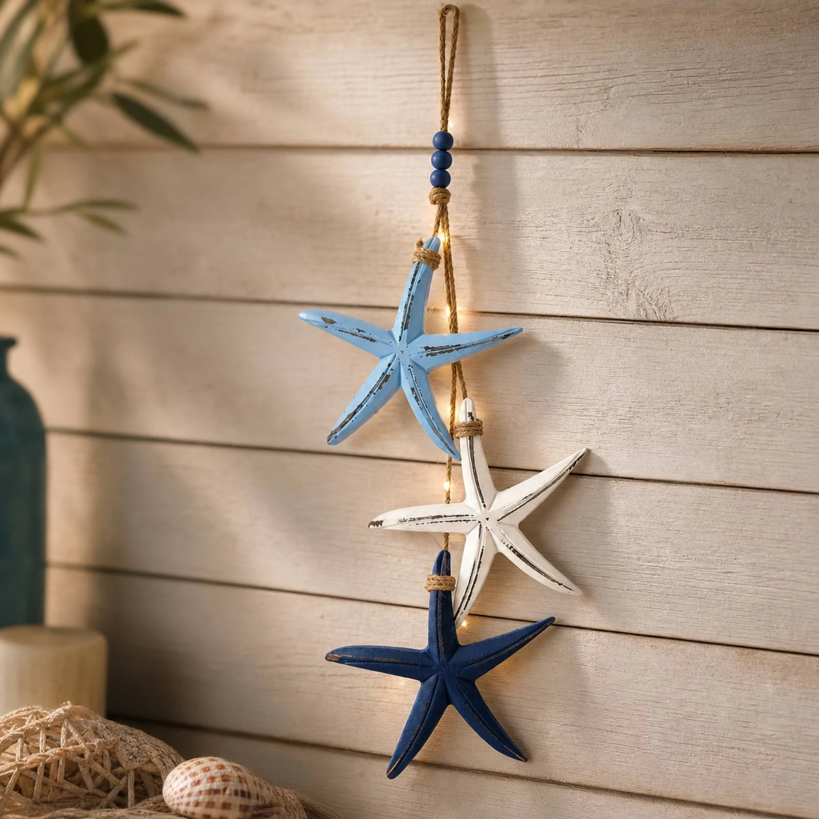 Coastal Decoration Nautical Hanging Ornament with Beads Door Hanging Decor Seaside Beaded String Ornament Beach for Entryway
