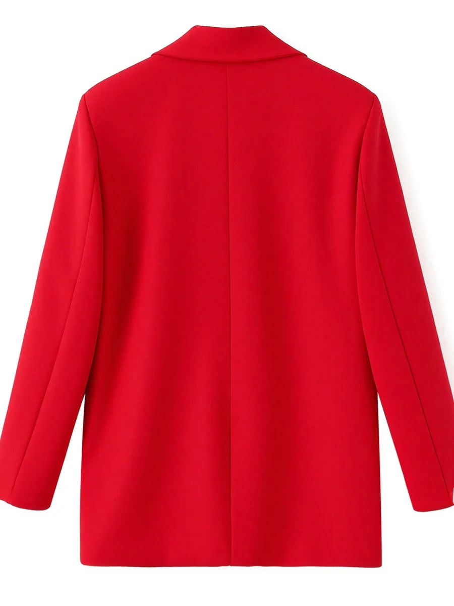 Red Double-Breasted Suit Jacket Women's High-End Autumn Fashion Heart-Shaped Accessories Polyester Fiber Metal Decorations