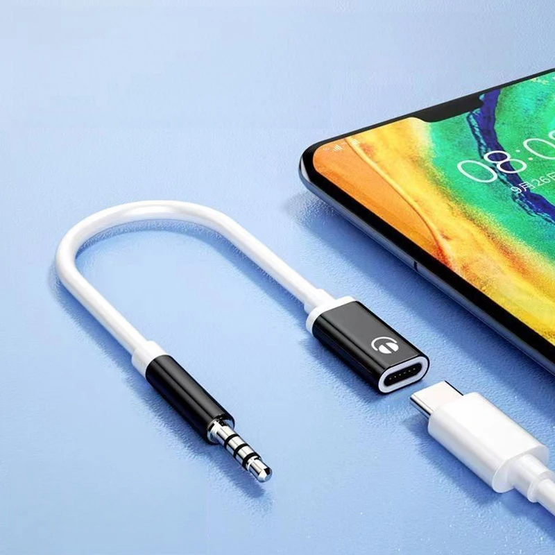 Cable adaptador de cabeza plana para auriculares de cabeza redonda, público a tipo C hembra, 3,5mm, para conexión analógica al convertidor de teléfono móvil