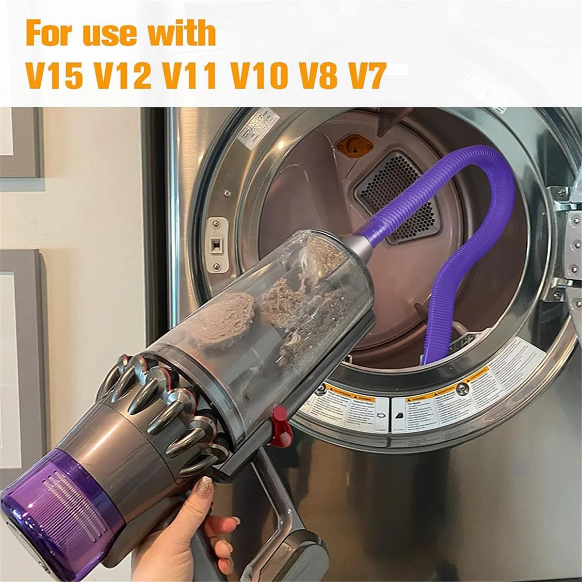 Dryer Vent Cleaner Kit for Dyson V7 V8 V10 V11 V15 Vacuum Attachment with Guide Wire Dryer Lint Screen Cleaning Hose B