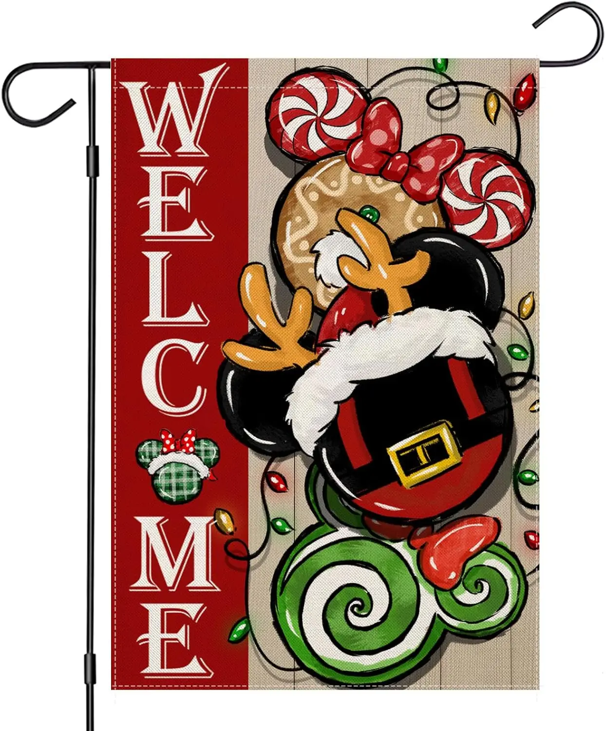 Welcome Christmas Garden Flags for Outdoor, Xmas Mouse Cookie Candy Cane Yard Decoration, Small Seasonal Decor for Winter Holida